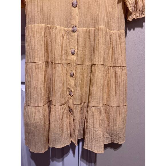 Blu Pepper Butter Yellow Midi Tiered Dress V-neck Button Up Lines Sz L - Picture 8 of 9